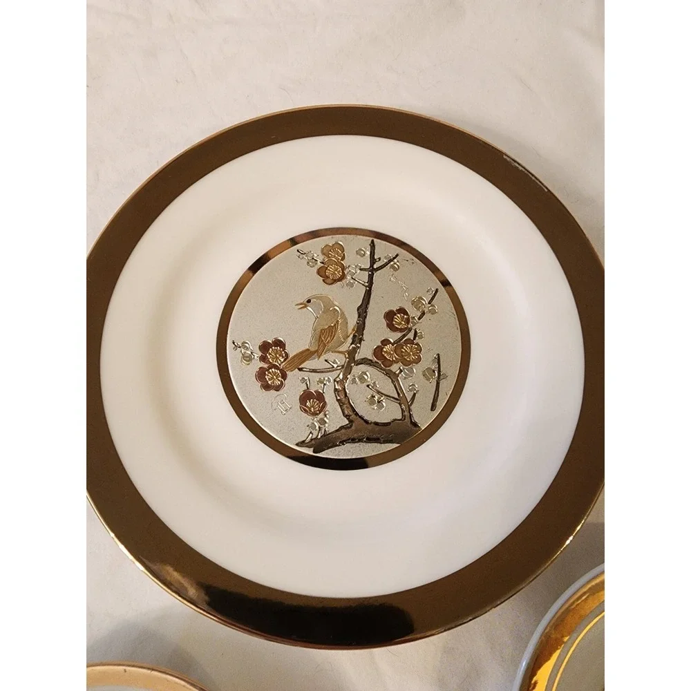 The‎ Art Of Chokin 24 Kt Gold Edge Plate Set Of 3 Birds And Flowers EUC